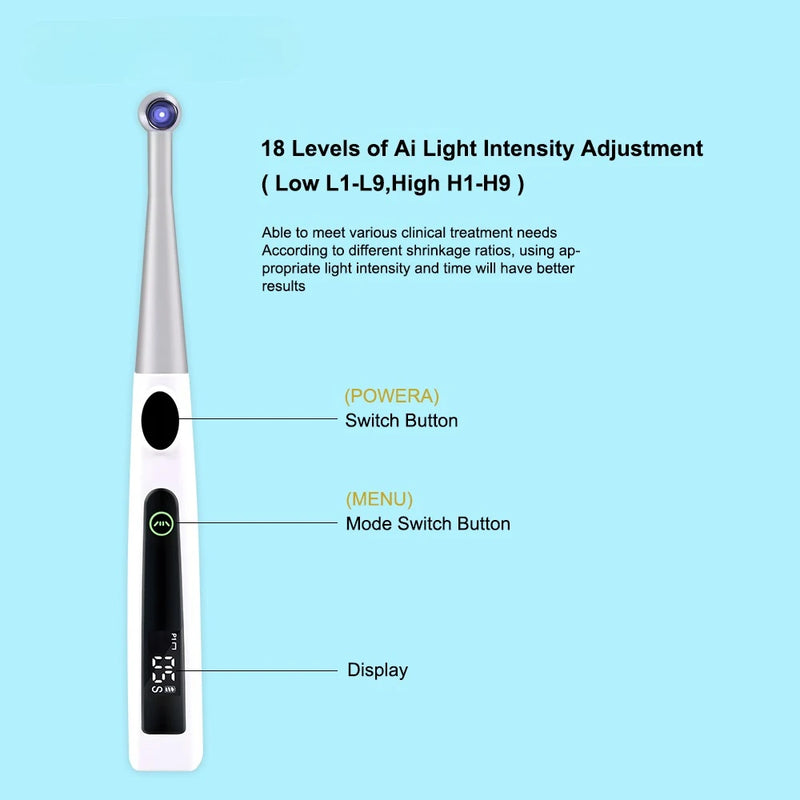 Wireless 1 Second Dental Curing LED Lamp Light 800-2400mw/cm² Photopolymerizer Lamp 360° Rotating Metal Head Lamp Dentist Tools