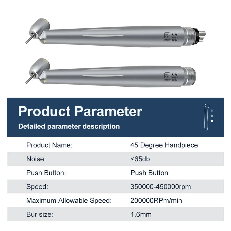 Dental 45° High Speed Handpiece E-generator Integrated Push Button Single Water Spray LED Light Handpiece Dentistry Tools