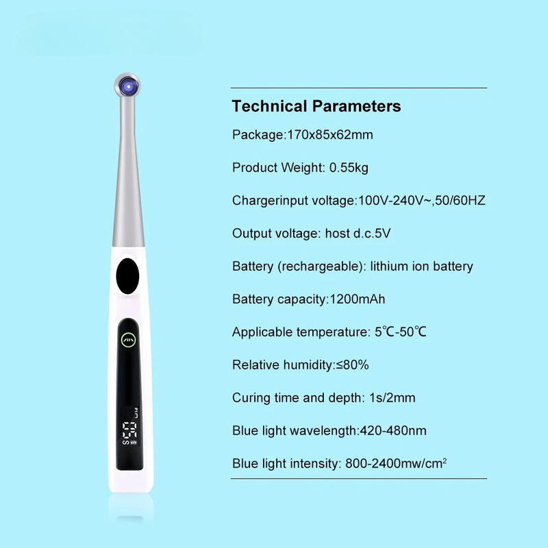 Wireless 1 Second Dental Curing LED Lamp Light 800-2400mw/cm² Photopolymerizer Lamp 360° Rotating Metal Head Lamp Dentist Tools