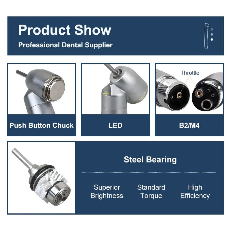 Dental 45° High Speed Handpiece E-generator Integrated Push Button Single Water Spray LED Light Handpiece Dentistry Tools