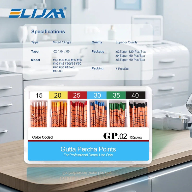 5Boxes Dental Gutta Percha Points with Scale Taper 02/04/06Taper Endo Root Canal Obturating Tips  Depth Mm Marked Bars Materials